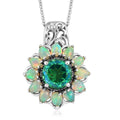 Peacock Quartz and Ethiopian Welo Opal Flower Pendant Necklace 20 Inches in Platinum Over Sterling Silver 3.35 ctw - Sticky add to cart bar
