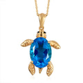 Caribbean Quartz (Triplet) and Thai Black Spinel Turtle Pendant Necklace 20 Inches in Vermeil Yellow Gold Over Sterling Silver 6.00 ctw - Sticky add to cart bar