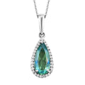 Peacock Quartz (Triplet) and Natural White Zircon Halo Pendant Necklace 20 Inches in Platinum Over Sterling Silver 3.40 ctw - Sticky add to cart bar