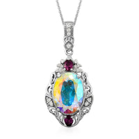 Mercury Mystic Topaz and Multi Gemstone Pendant Necklace 20 Inches in Platinum Over Sterling Silver 6.75 ctw