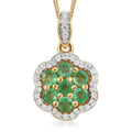 Boyaca Colombian Emerald and Natural White Zircon Floral Pendant Necklace 20 Inches in Vermeil Yellow Gold and Platinum Over Sterling Silver 1.10 ctw - Sticky add to cart bar