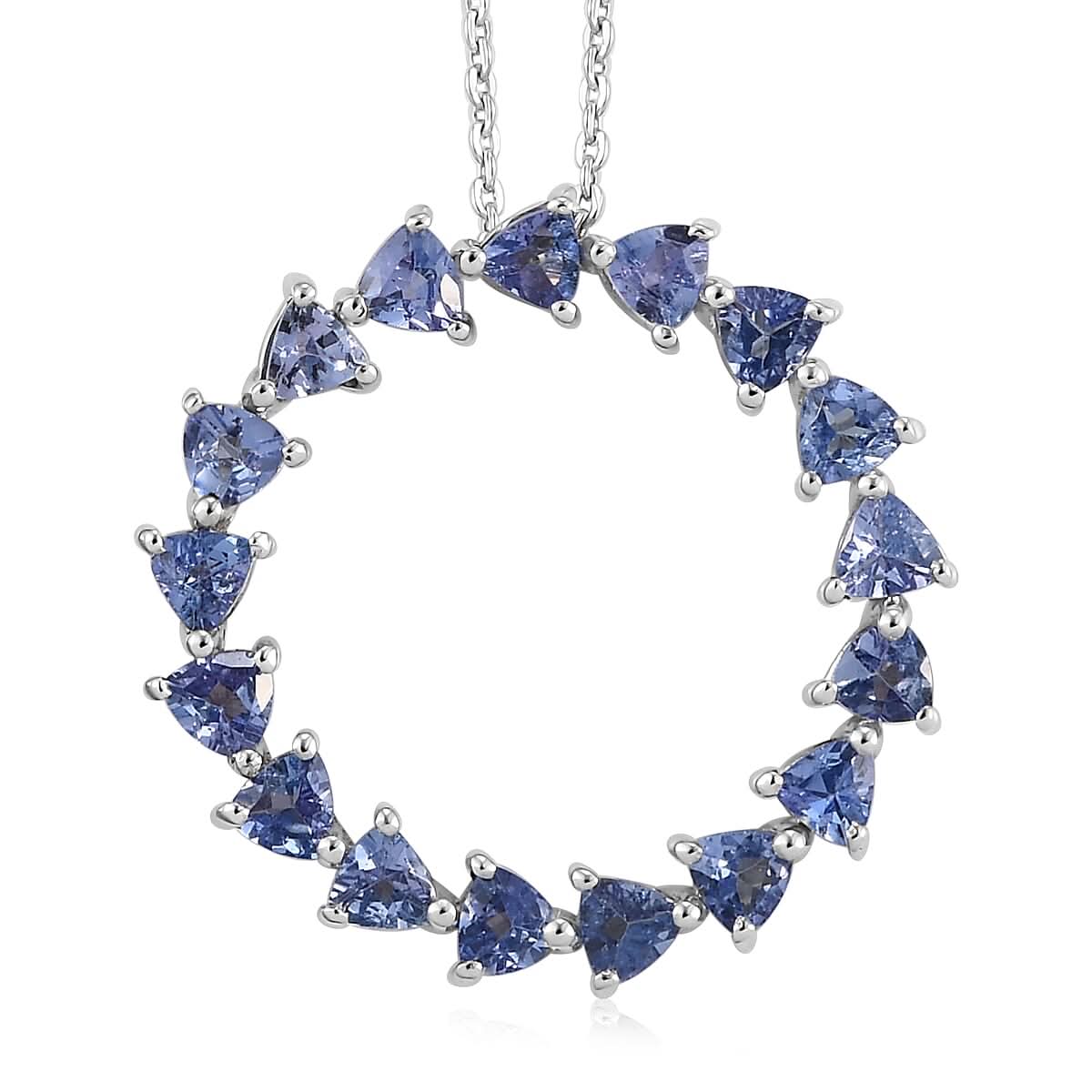Tanzanite Circle Pendant Necklace 20 Inches in Platinum Over Sterling Silver 1.85 ctw