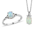 Ethiopian Welo Opal Solitaire Ring and Pendant Necklace 20 Inches in Platinum Over Sterling Silver 0.85 ctw - Sticky add to cart bar