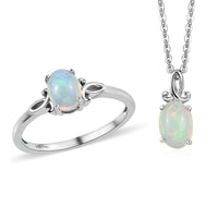 Ethiopian Welo Opal Solitaire Ring and Pendant Necklace 20 Inches in Platinum Over Sterling Silver 0.85 ctw