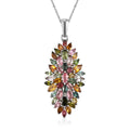 Multi-Tourmaline Elongated Spray Pendant Necklace 20 Inches in Platinum Over Sterling Silver 4.65 ctw - Sticky add to cart bar