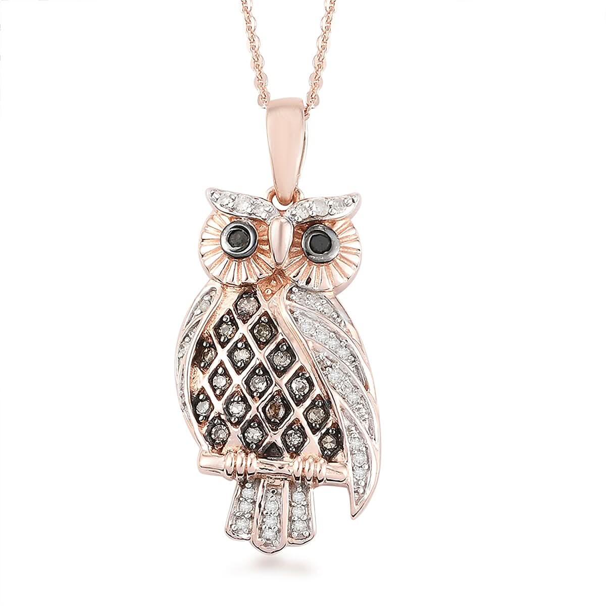 GP Italian Garden Collection Multi Diamond Owl Pendant Necklace 20In in Vermeil Rose Gold Over Sterling Silver 0.33 ctw