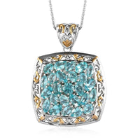Madagascar Paraiba Apatite and White Zircon Pendant Necklace 20In in Vermeil YG & Platinum Over Sterling Silver 8.60g 4.85 ctw
