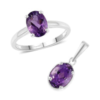 Premium Mashamba Amethyst Solitaire Ring and Pendant in Sterling Silver 2.25 ctw
