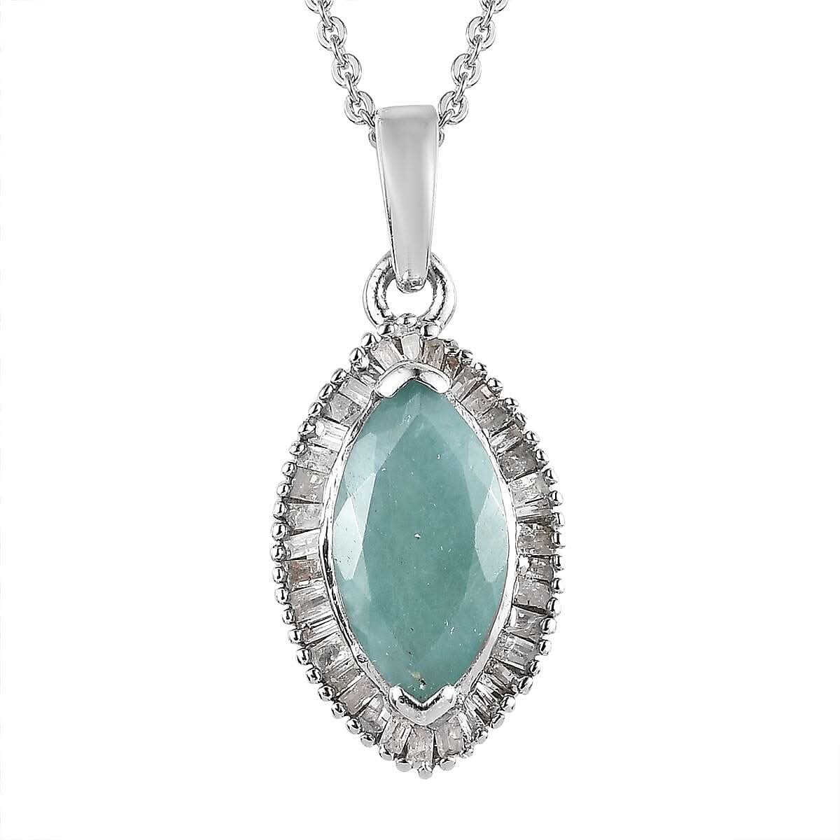 Grandidierite and White Diamond Halo Pendant Necklace 20 Inches in Platinum Over Sterling Silver 1.90 ctw