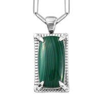 African Malachite Men's Pendant with Paper Clip Chain Necklace 20 Inches in Platinum Over Sterling Silver 35.90 ctw
