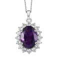 AAA Amethyst and White Zircon Sunburst Pendant Necklace 20 Inches in Platinum Over Sterling Silver 7.70 ctw - Sticky add to cart bar