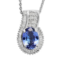 Tanzanite and Diamond Pendant Necklace 20 Inches in Platinum Over Sterling Silver 1.50 ctw