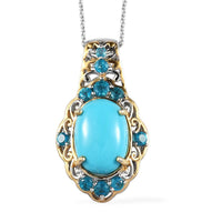 Sleeping Beauty Turquoise and Malgache Neon Apatite Pendant Necklace 20In in Vermeil YG and Platinum Over Sterling Silver 5.10 ctw