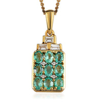 Boyaca Colombian Emerald and White Zircon Pendant Necklace 20 Inches in Vermeil Yellow Gold Over Sterling Silver 1.85 ctw