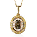 Natural Golden Tanzanite, Natural Yellow and White Diamond Double Halo Pendant Necklace 20 Inches in Vermeil Yellow Gold Over Sterling Silver 1.30 ctw - Sticky add to cart bar