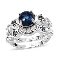Thai Blue Star Sapphire, Multi Gemstone Set of 2 Ring in Platinum Over Sterling Silver (Size 5) 2.85 ctw