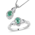 Ethiopian Emerald and Natural White Zircon Halo Ring Pendant Necklace 20 Inches in Platinum Over Sterling Silver 1.10 ctw - Sticky add to cart bar