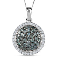 Narsipatnam Alexandrite and Natural White Zircon Round Shape Cocktail Pendant Necklace 20 Inches in Platinum Over Sterling Silver 2.10 ctw