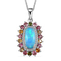 Premium Ethiopian Welo Opal, Multi-Tourmaline and Natural White Zircon Cocktail Pendant Necklace 20 Inches in Platinum Over Sterling Silver 3.10 ctw - Sticky add to cart bar