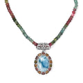 Larimar and Multi-Tourmaline Halo Pendant with Beaded Necklace 20-22 Inches in Platinum Over Sterling Silver 50.85 ctw - Sticky add to cart bar
