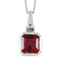 Asscher Cut Brazilian Pink Petalite and Madagascar Pink Sapphire Pendant Necklace 20 Inches in Platinum Over Sterling Silver 1.50 ctw