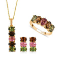 Multi-Tourmaline Ring (Size 8.00) Earrings and Pendant Necklace 20 Inches in Vermeil Yellow Gold Over Sterling Silver 7.35 Grams 7.25 ctw - Sticky add to cart bar