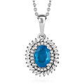 TLV Malgache Neon Apatite, Diamond (0.30 cts) Halo Pendant Necklace (20 Inches) in Platinum Over Sterling Silver 1.50 ctw - Sticky add to cart bar