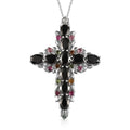 Elite Shungite and Multi-Tourmaline Cross Pendant Necklace 20 Inches in Platinum Over Sterling Silver 6.30 ctw - Sticky add to cart bar