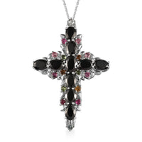 Elite Shungite and Multi-Tourmaline Cross Pendant Necklace 20 Inches in Platinum Over Sterling Silver 6.30 ctw