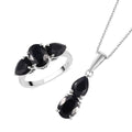 Australian Black Sapphire 3 Stone Ring (Size 5.0) and Pendant Necklace 20 Inches in Platinum Over Sterling Silver 6.60 ctw - Sticky add to cart bar