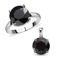 Natural Thai Black Spinel Solitaire Ring and Pendant in Stainless Steel 9.10 ctw
