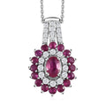 Premium Mozambique Ruby and White Zircon Double Halo Pendant Necklace 20 Inches in Platinum Over Sterling Silver 1.85 ctw - Sticky add to cart bar