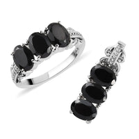 Natural Thai Black Spinel 3 Stone Ring and Pendant in Stainless Steel 6.75 ctw
