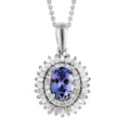 Tanzanite and Diamond Double Halo Pendant Necklace 20 Inches in Platinum Over Sterling Silver 1.40 ctw - Sticky add to cart bar