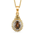TLV Ethiopian Emerald, Natural Champagne and White Diamond (0.30 cts) Double Halo Pendant Necklace (20 Inches) in Vermeil YG Over Sterling Silver 1.00 ctw - Sticky add to cart bar