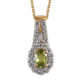 Sava Sphene and Natural White Zircon Halo Pendant Necklace 20 Inches in Vermeil Yellow Gold Over Sterling Silver 1.00 ctw - Sticky add to cart bar