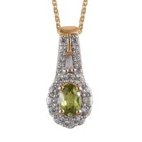 Sava Sphene and Natural White Zircon Halo Pendant Necklace 20 Inches in Vermeil Yellow Gold Over Sterling Silver 1.00 ctw