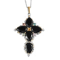 Australian Black Tourmaline and Multi-Tourmaline Cross Pendant Necklace 20 Inches in Vermeil YG and Platinum Over Sterling Silver 16.70 ctw - Sticky add to cart bar