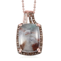 Premium Natural Zimbaprase, Natural White and Champagne Diamond Pendant Necklace 20 Inches in Vermeil Rose Gold Over Sterling Silver 12.25 ctw