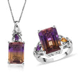 AAA Anahi Ametrine, Multi Gemstone Ring and Pendant Necklace 20 Inches in Platinum Over Sterling Silver 8 Grams 13.60 ctw - Sticky add to cart bar