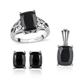 Doorbuster Natural Thai Black Spinel Solitaire Ring Stud Earrings and Solitaire Pendant in Platinum Over Sterling Silver 10.10 Grams 9.20 ctw - Sticky add to cart bar