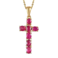 Premium Mozambique Ruby Cross Pendant Necklace 20 Inches in Vermeil Yellow Gold Over Sterling Silver 1.35 ctw