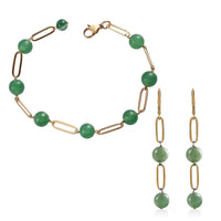 TLV Green Aventurine Bracelet (8In) and Earrings in ION Plated YG Stainless Steel 39.50 ctw