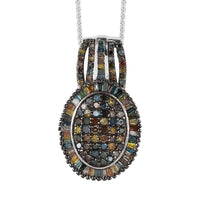 Multi Diamond Cocktail Pendant Necklace 20 Inches in Platinum Over Sterling Silver 2.00 ctw