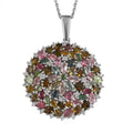 Multi-Tourmaline and White Zircon Floral Pendant Necklace 20 Inches in Platinum Over Sterling Silver 7.85 ctw - Sticky add to cart bar