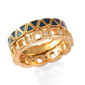 Moissanite and Enameled Set of 2 Band Ring in Vermeil Yellow Gold Over Sterling Silver 0.20 ctw - Sticky add to cart bar