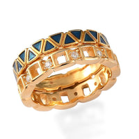 Moissanite and Enameled Set of 2 Band Ring in Vermeil Yellow Gold Over Sterling Silver 0.20 ctw