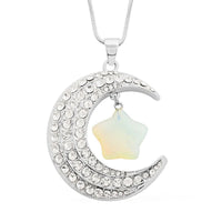 White Crystal Cocktail Pendant Necklace 29-31 Inches in Silvertone