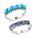 Premium Sleeping Beauty Turquoise and Boulder Opal Triplet 5 Stone Set of 2 Ring in Stainless Steel 2.85 ctw - Sticky add to cart bar