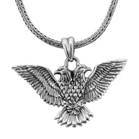 Bali Legacy Sterling Silver Double Headed Eagle Pendant with Tulang Naga Chain 18 Inches 25.15 Grams